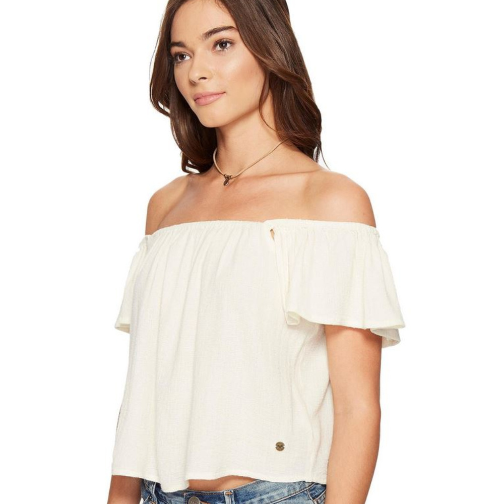 ROXY OFF THE SHOULDER CREAM IVORY WHITE TOP MEDIUM - Picture 4 of 5